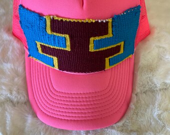 Neon Pink Trendy Trucker Hat with Kilim Turkish patch