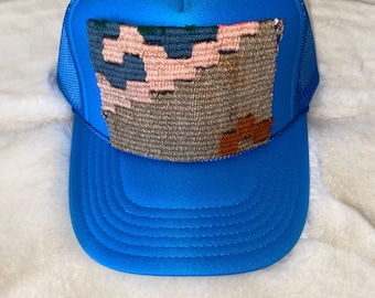 Blue trucker hat with Kilim Turkish patch