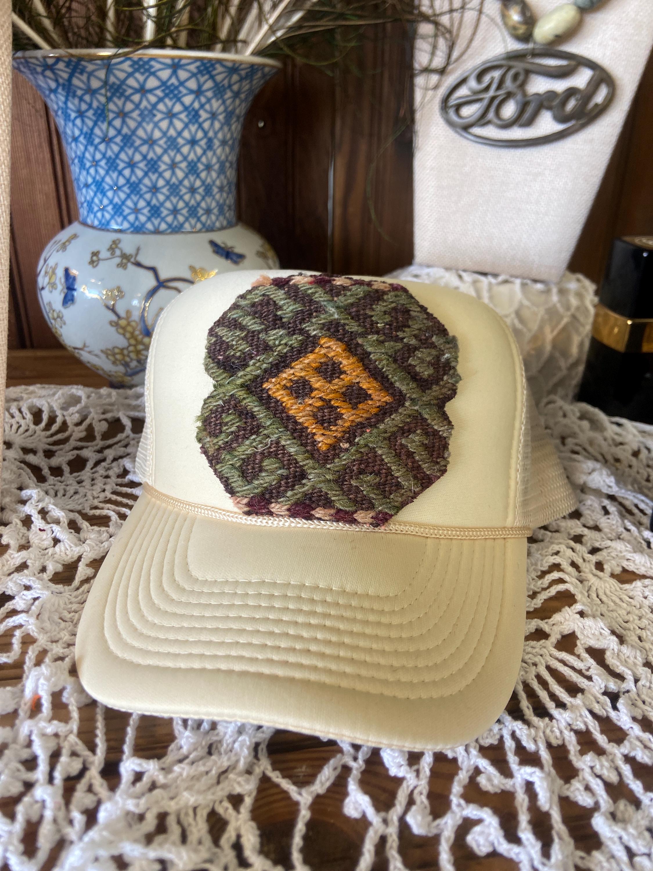 Trucker Hat with Turkish Kilim Patch Khaki Trucker Hat with Brown/Green Turkish Kilim Patch  main image 4