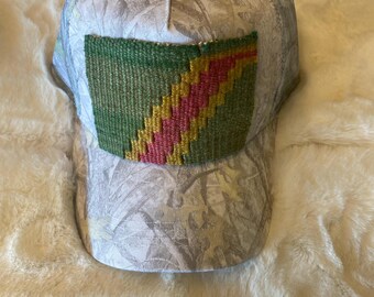 A Camo Trendy Trucker Hat with Kilim Turkish patch