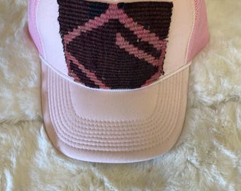 Pink Trendy Baseball Trucker Hat with Kilim Turkish patch