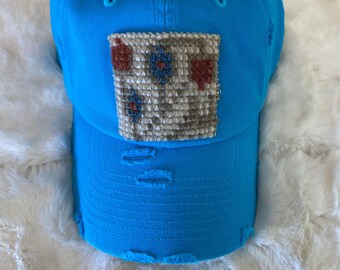 Blue Trendy Trucker Hat, Kilim Turkish patch, trucker hat,