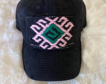 Black Suede Trucker Hat with Kilim Turkish patch
