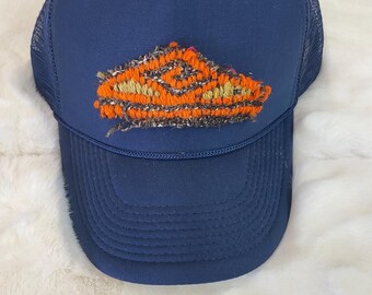 Navy Blue Trendy Trucker Hat with Kilim Turkish patch