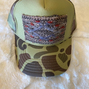 A Camo Trendy Trucker Hat with Kilim Turkish patch