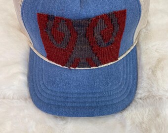 Denim+Beige Trendy Trucker Hat, Kilim Turkish patch, trucker hat,