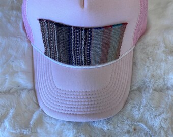 Pink Trendy Baseball Trucker Hat with Kilim Turkish patch