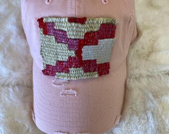 Pink Trendy Baseball Trucker Hat with Kilim Turkish patch