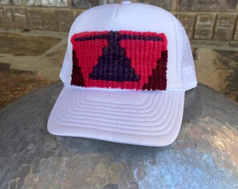 Red Trendy Trucker Hat With Kilim Turkish Patch - Etsy display picture 2