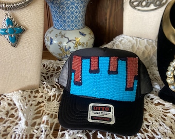 Black Otto Trendy Trucker Hat with Kilim Turkish patch