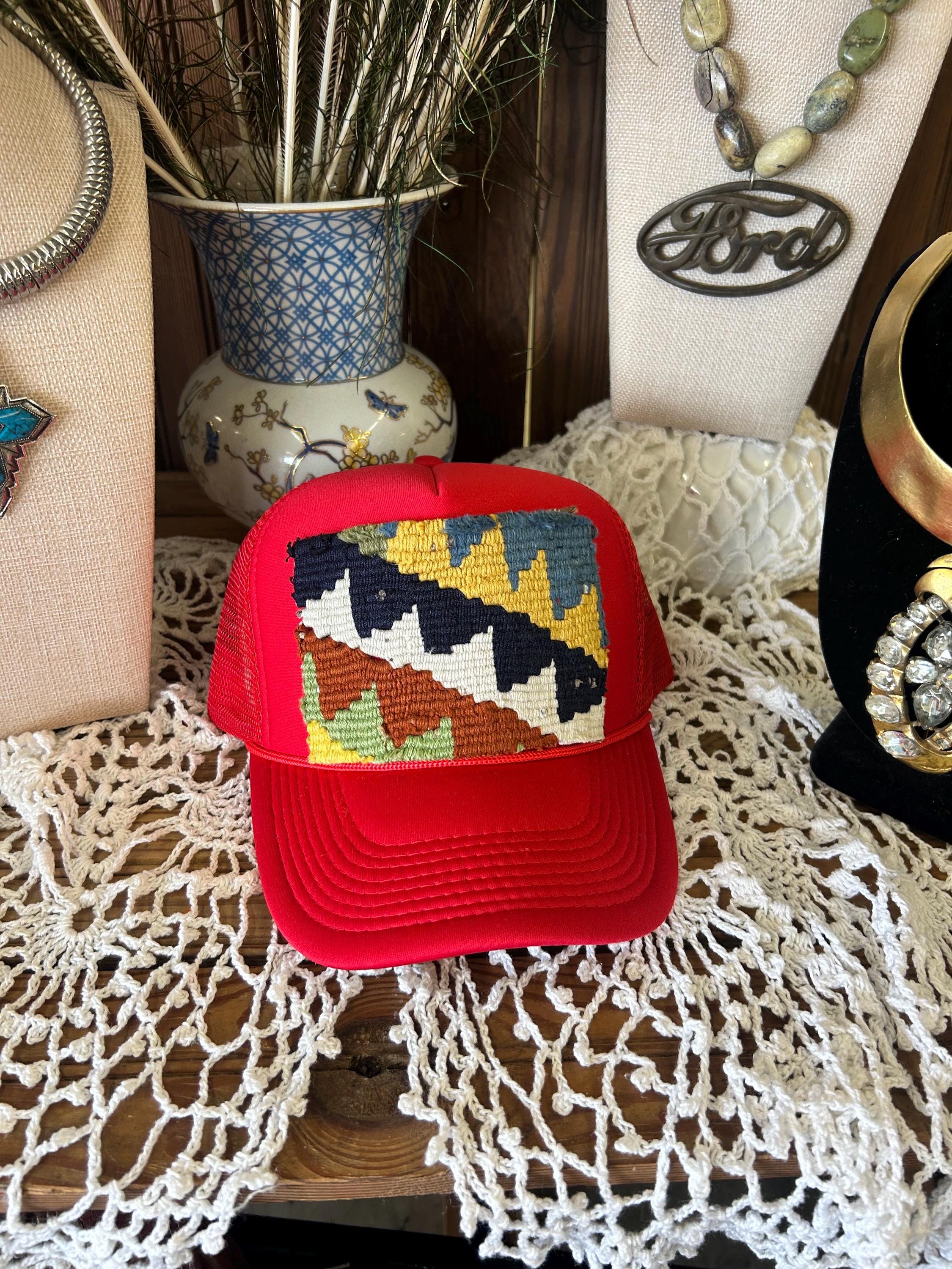 Red Trucker Hat With Kilim Turkish Patch - Etsy