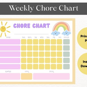 Chore Chart for Kids, Chore Chart Printable, Editable Chore Chart, Kids Chore List, Kids Daily Checklist, Chore Tracker, Chore Chart