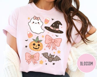 Comfort Colors Kawaii Halloween Shirt, Cute Ghost, Pumpkin Tee
