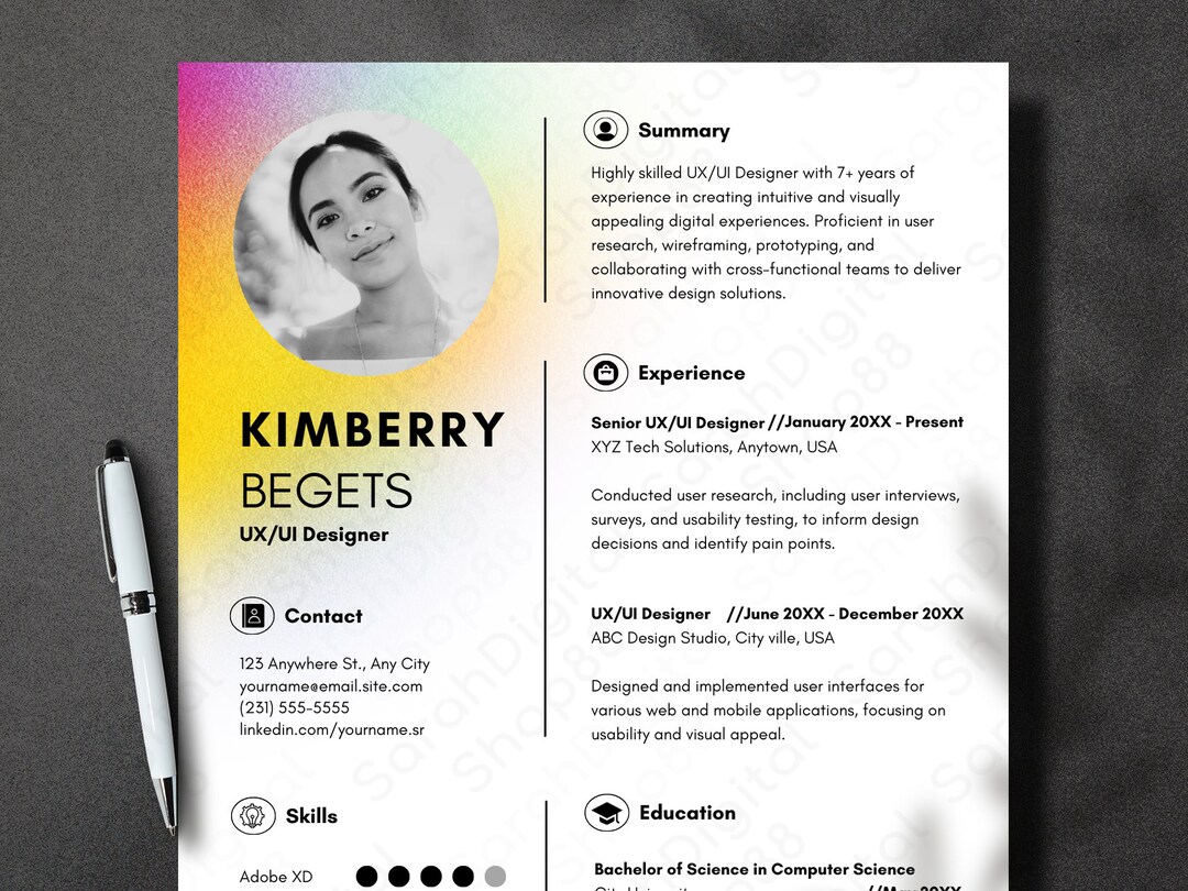 Modern Vibrant UX/UI Designer Resume Template editable With Canva, CV ...