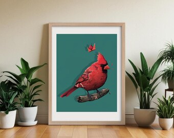 Bird Wall Print, Red Cardinal Art, Nature Art