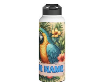 Personalize Parrots in Paradise Stainless Steel Water Bottle, Standard Lid