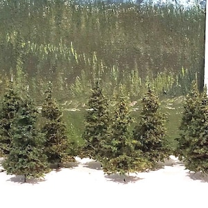 Árboles Moose Creek - 2" de alto x 10 piezas Árboles modelo - Árboles de abeto/pino en miniatura hechos a mano para trenes modelo, dioramas, juegos de guerra, etc.