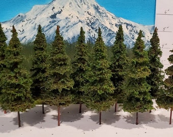 Moose Creek Trees - 5" Tall x 10 Trees - Handmade model miniature fir/pine trees for model train layouts, dioramas, war gaming, etc.