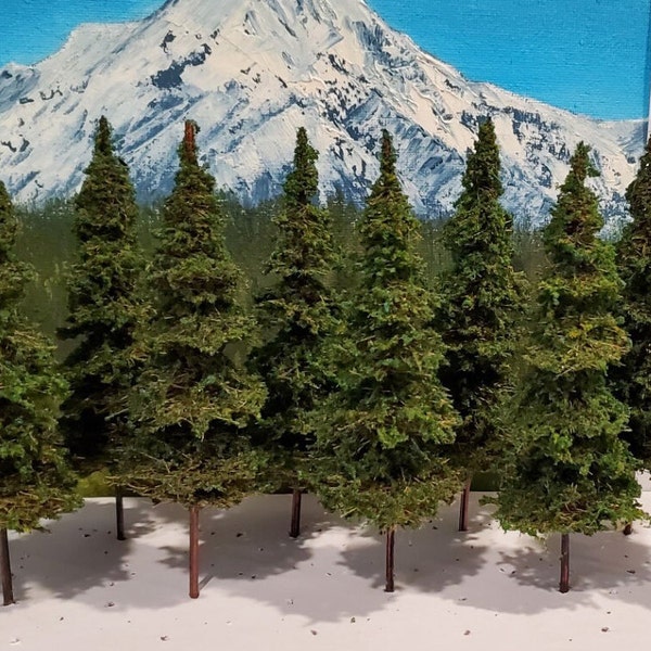 Moose Creek Trees - 5" Tall x 10 Trees - Handmade model miniature fir/pine trees for model train layouts, dioramas, war gaming, etc.