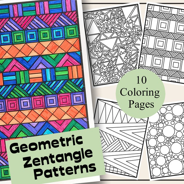 Geometric Zentangle Pattern Coloring Pages | Printable coloring sheets | Digital Download | Relaxing patterns and designs