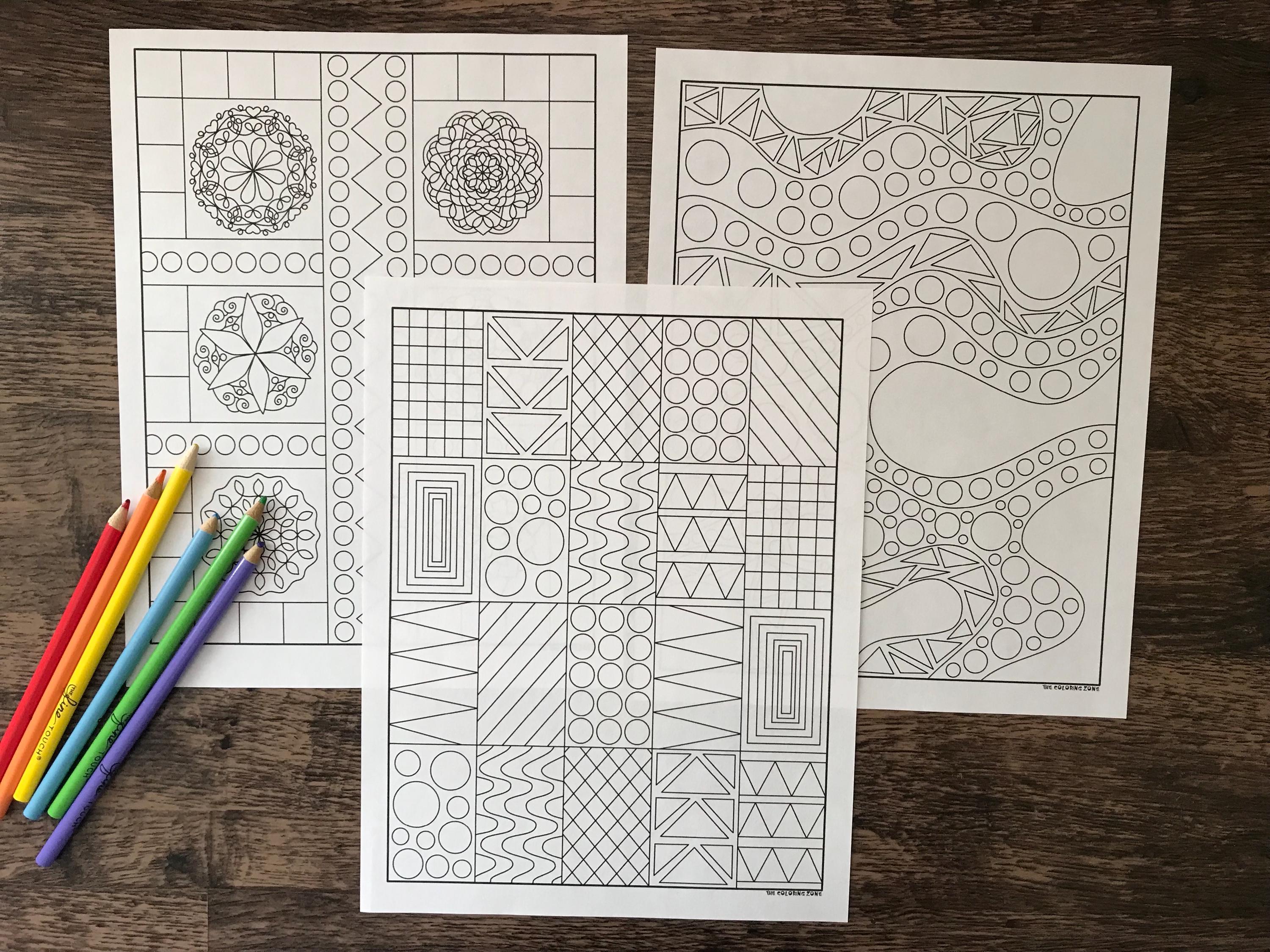 Geometric Abstract Pattern Coloring Pages, Printable Adult Coloring ...