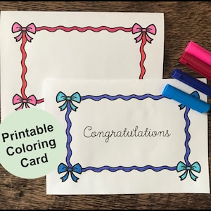 Cartões de felicitações para colorir, laços e fitas, cartão de felicitações, cartão para impressão, 5x7 horizontal