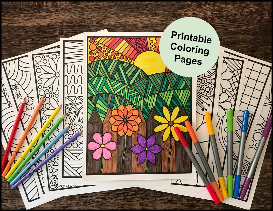 Zentangle Flower Coloring Pages, Flowers and Patterns, Digital Download