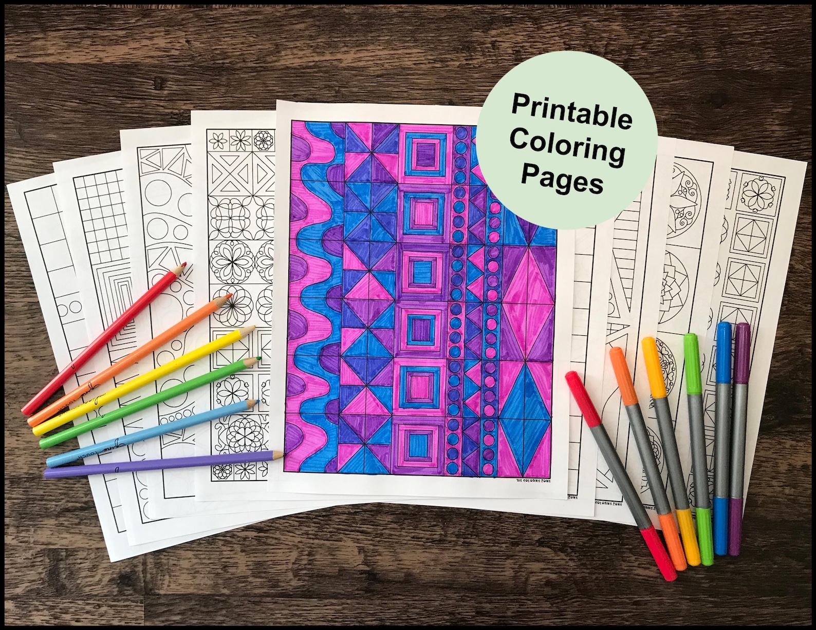 Geometric Abstract Pattern Coloring Pages, Printable Adult Coloring ...