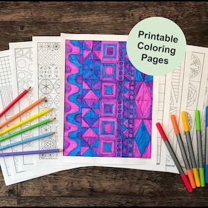 Geometric abstract pattern coloring pages, printable adult coloring pages