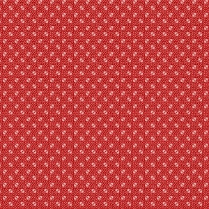 May include: A red background with a repeating pattern of small white hearts.