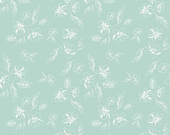 Berry Market Sketches Mint Fabric: Floral Sketches by Beverly McCullough of Flamingo Toes, Riley Blake Designs