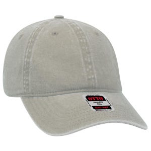 May include: A light gray cotton dad hat with a relaxed fit. The hat has a curved brim and a label that reads "Otto Premium Fabric Relaxed Fit Dad Hat Maximum Comfort".