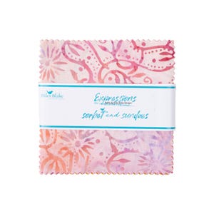 May include: A pack of fabric squares with a pink and orange floral pattern. The fabric is labeled "Expressions" by Riley Blake Designs and "Sorbet and Sundae".