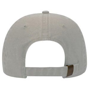 May include: A gray cotton baseball cap with a brown adjustable strap in the back.