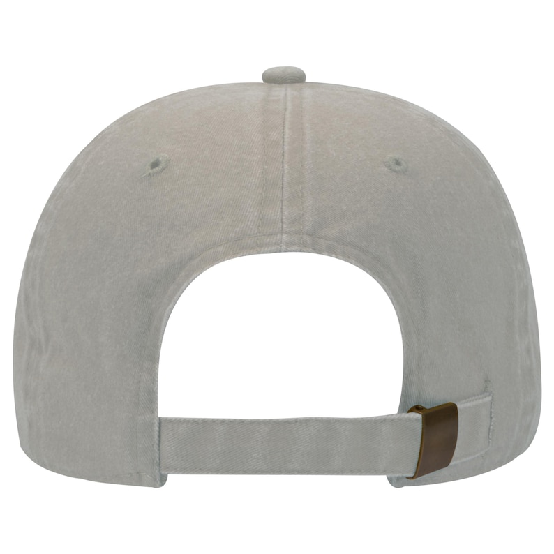 May include: A gray cotton baseball cap with a brown adjustable strap in the back.