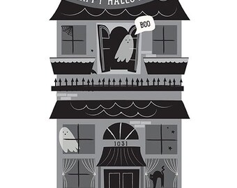 Halloween Fabric Panel: Haunted House, Bats, Headstones - Riley Blake Design