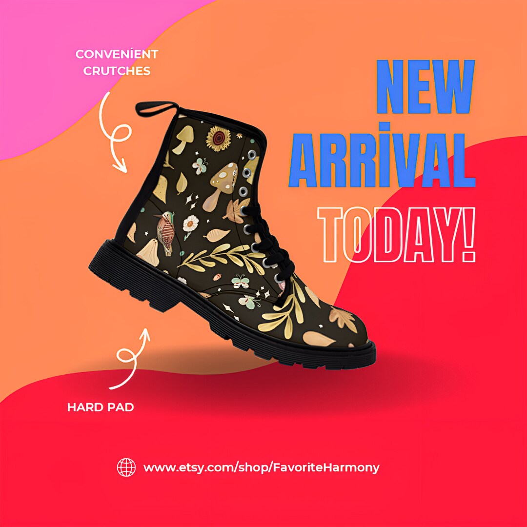 Whimsigoth Flower Boots, Witchy Goblincore Leather Combat Boot, Vegan