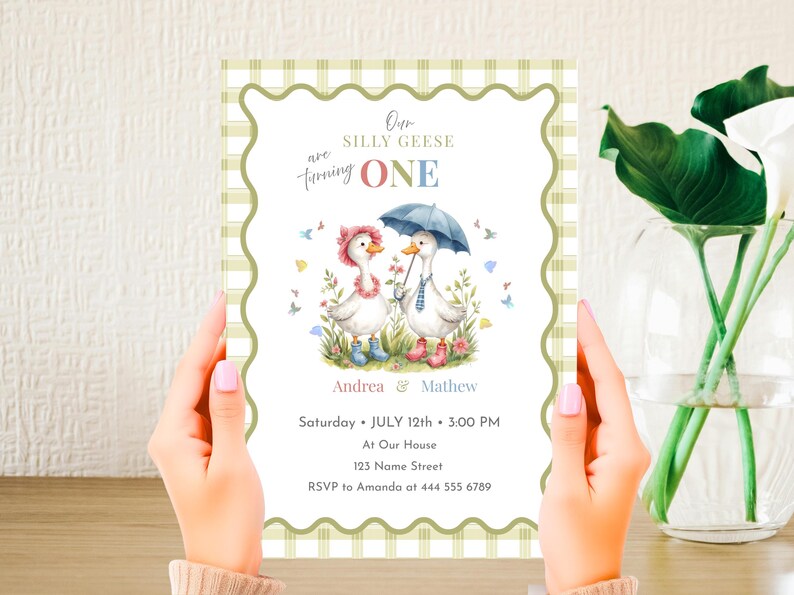 Twins 1st Birthday Invitation | Silly Goose Twin Invite | Editable ...