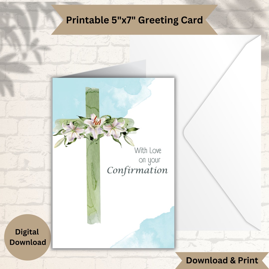 watercolor cross confirmation card: sage green lilies (pdf) - etsy