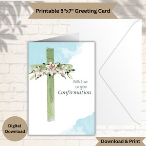 Congratulations Card - Confirmation, Greeting Card Confirmation, Trendy, Watercolor Pastel Green Cross - Card for Confirmation - Printable