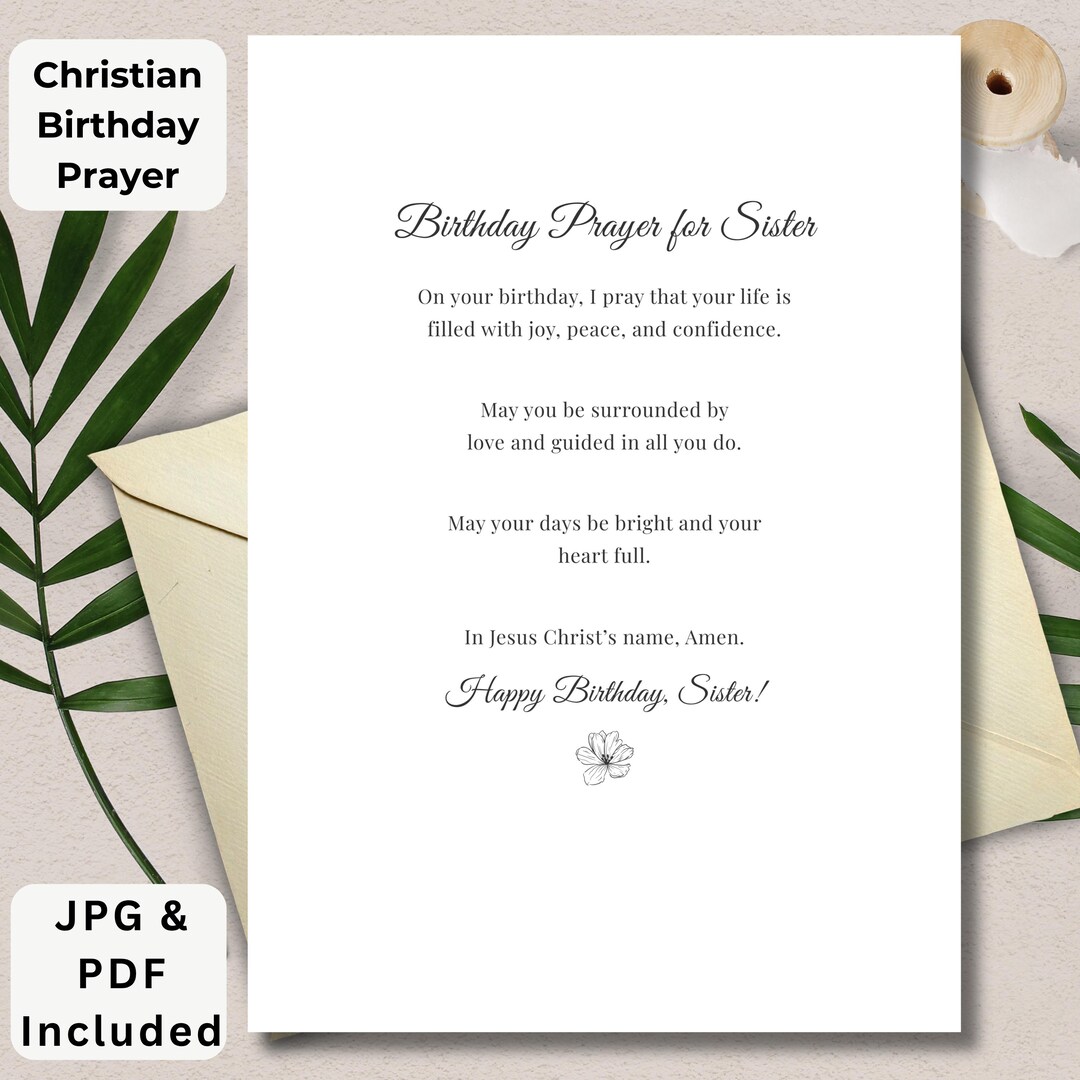 Printable Birthday Prayer for Sister | Christian Birthday Blessing Card ...