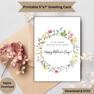 imprimable Happy Mother's Day | Téléchargement instantané PDF | Carte florale | Carte de voeux numérique| Imprimez à la maison| Carte Joyeuse fête des mères
