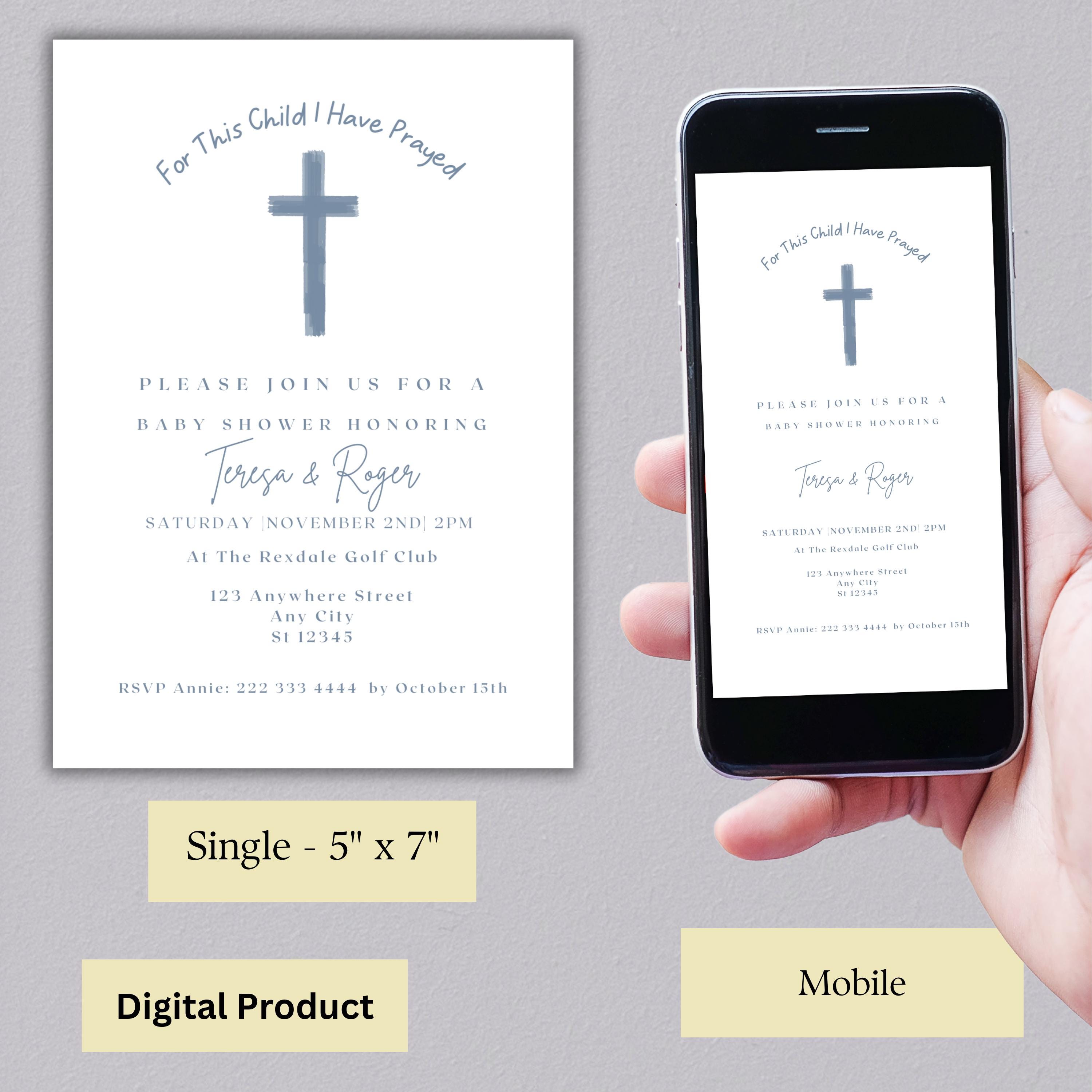 Minimalist Christian Baby Shower Invitation, For this Child I have Prayed Baby Shower Invitation, Modern Christian Baby Shower, Editable