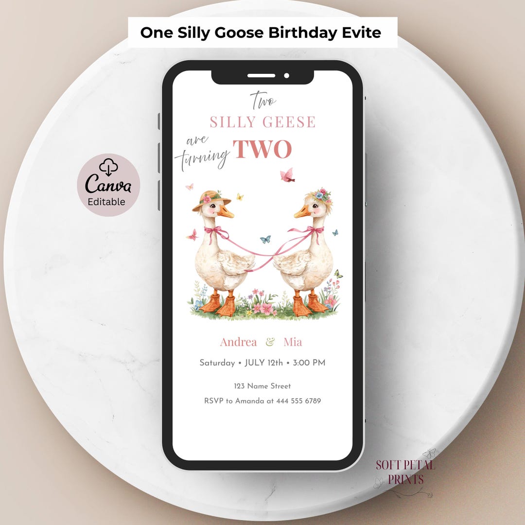 Two Silly Geese Twin Girl Birthday Mobile Invitation Template | Sisters ...