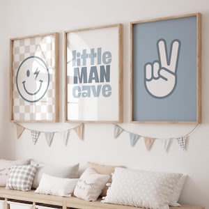 Little man cave prints, boys wall art, Neutral Nursery, Checkered Smiley Poster, Baby Boys Kids Room Decor, Toddler Poster, DIGITAL DOWNLOAD