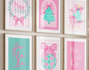 Pink Pastel Christmas Wall Art Gallery Set