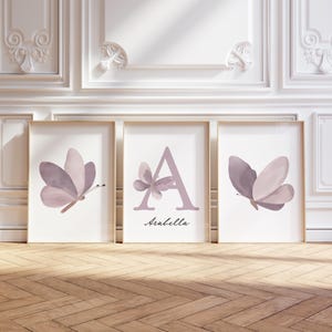 Butterfly Nursery Wall Art, Purple Pastel Butterfly Prints, Watercolor Art, Baby Girl Decor, Boho Neutral Nursery, Digital Download