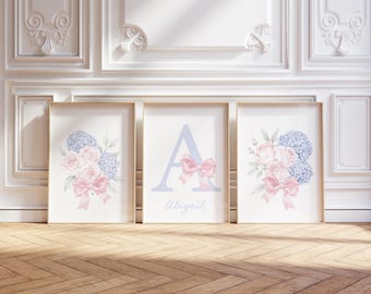Personalized Baby Name Print | Watercolor Hydrangea Nursery Wall Art (Digital Download)
