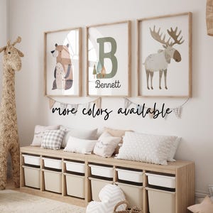 Wald Wald Kinderzimmer Dekor - Salbei Grün Wand Kunst - Personalisierter Baby Name Digital Druck - Set von 3 - Kinderzimmer Poster - DIGITAL DOWNLOAD