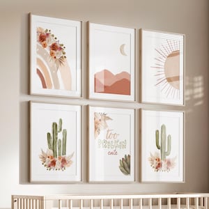 Boho Kaktus Drucke 6er Set - Southwestern Nursery Decor - Blush Pink Kinderzimmer Dekor, perfektes Geschenk für werdende Eltern